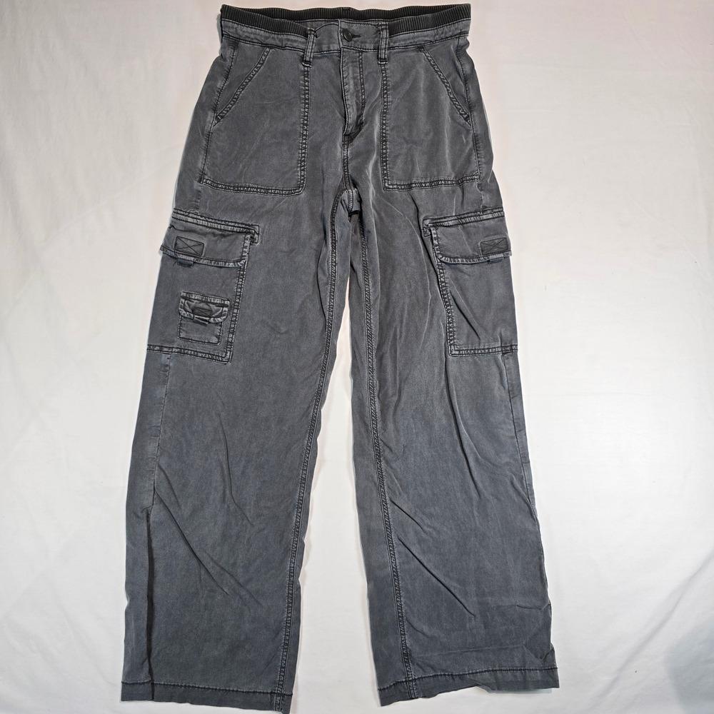 American Eagle Wide Leg Cargo Pants Gray Stretch Lyocell Utility Trousers Size 4